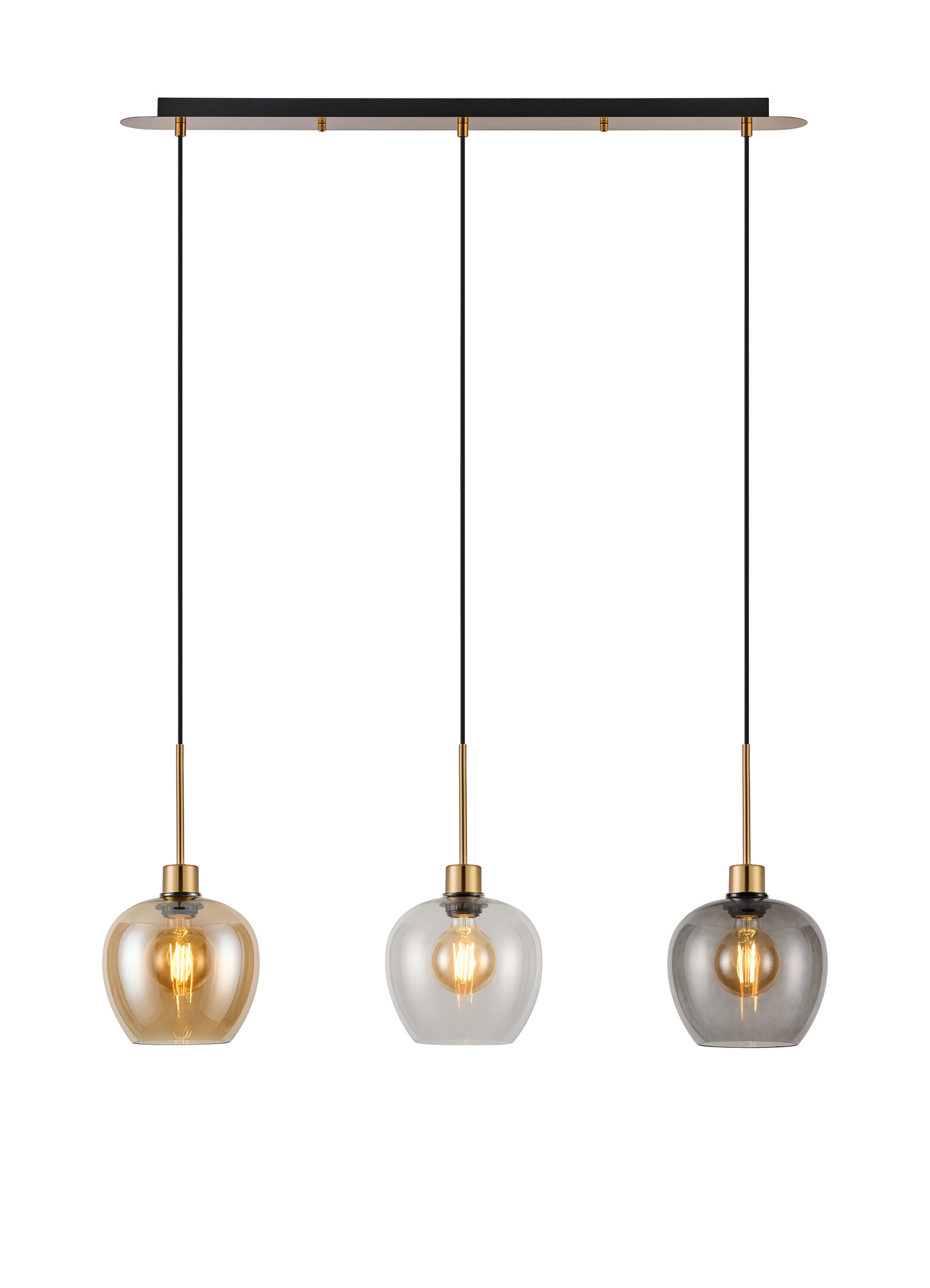 DK1215  Lori Linear Pendant, 3 Light Adjustable E27, Antique Gold/Amber/Clear/Smoke Wine Shades